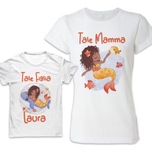 Coppia T-shirt Donna Bambina – Personalizzabile – NOME – Tale Mamma Tale Figlia – Sierene – Personaggi Cartoni – Mare – Festa delle Mamme – Pesciolini – Cartoon – Magliette – Festa della Mamma