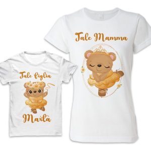 Coppia Mamma Figlia – Magliette Coordinate – [ NOME PERSONALIZZATO ] – Orsetti – Danza – Ballerina – Ballerine – Tutù – Tale Madre – Tale Figlia – Nome – Bambina Piccola