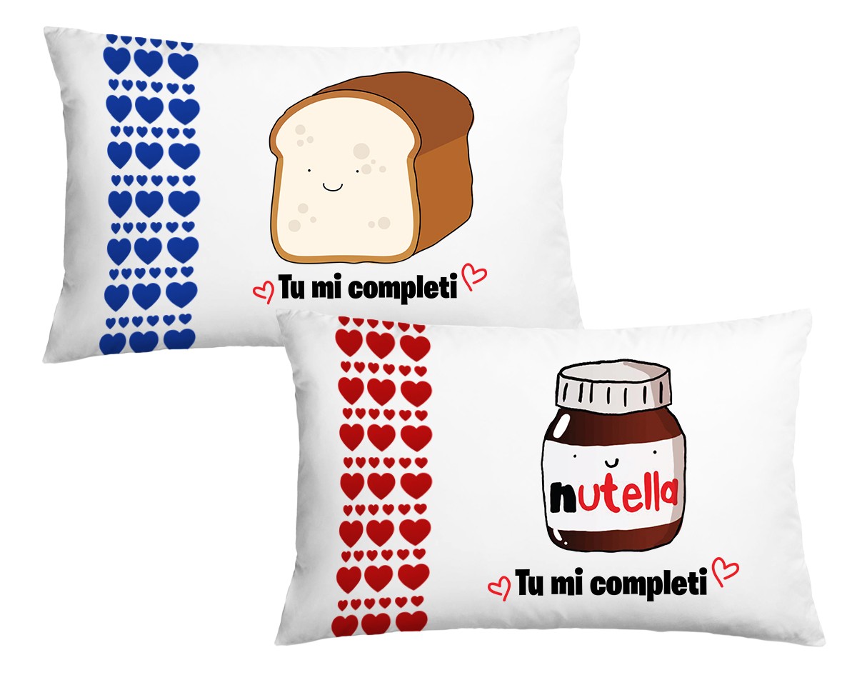 Coppia di Federe Cuscino Letto Sanvalentino – Pane e Cioccolato – Tu Mi Completi – Cioccolato – Dimensioni: 69×39 cm – Idea Regalo - immagine 2