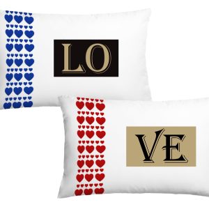 Coppia di Federe Cuscino Letto Sanvalentino – LO – VE – Amore – Innamorati – Dimensioni: 69×39 cm – Idea Regalo