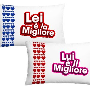 Coppia di Federe Cuscino Letto Sanvalentino – Lui è il migliore – Lei è la migliore – Dimensioni: 69×39 cm – Idea Regalo