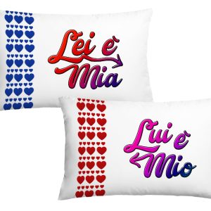Coppia di Federe Cuscino Letto Sanvalentino – Lui è mio – Lei è mia – Innamorati – Dimensioni: 69×39 cm – Idea Regalo
