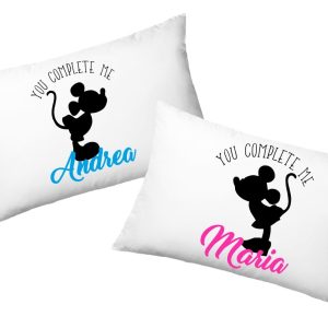 Coppia Federe  Personalizzate – Amore -Mouse- you complete you – [PERSONALIZZA NOMI] – Festa Innamorati – Cuscino San Valentino- Idea Regalo Fidanzata – Regalo per Coppia