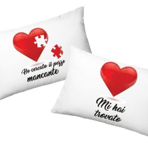 Coppia Federe  Amore – Puzzle pezzo mancante – Festa Innamorati – Cuscino San Valentino- Idea Regalo Fidanzata – Regalo per Coppia