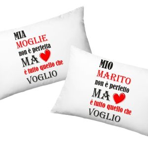 Coppia Federe  Amore – Marito perfetto- Moglie perfetta- Festa Innamorati – Cuscino San Valentino- Idea Regalo Fidanzata – Regalo per Coppia