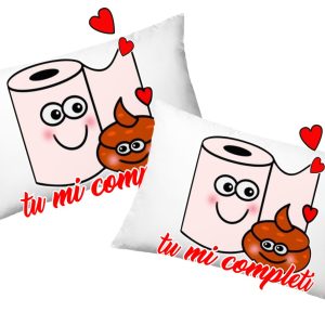 Coppia Federe  Amore -Tu mi completi – Festa Innamorati – Cuscino San Valentino- Idea Regalo Fidanzata – Regalo per Coppia