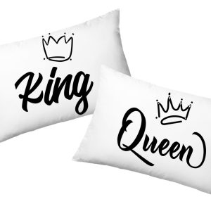 Coppia Federe  Amore -King Quenn corona- Festa Innamorati – Cuscino San Valentino- Idea Regalo Fidanzata – Regalo per Coppia
