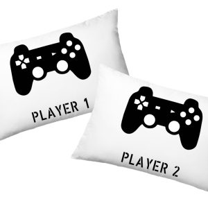 Coppia Federe  Amore – Player 1 Player 2 – Disegni Simpatici – Festa Innamorati – Cuscino San Valentino- Idea Regalo Fidanzata – Regalo per Coppia