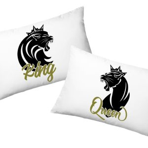 Coppia Federe  Amore – King – Queen -Lion – Festa Innamorati – Cuscino San Valentino- Idea Regalo Fidanzata – Regalo per Coppia