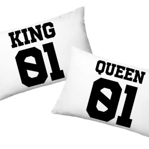 Coppia Federe  Amore – King 01  -Queen 01 – Festa Innamorati – Cuscino San Valentino- Idea Regalo Fidanzata – Regalo per Coppia
