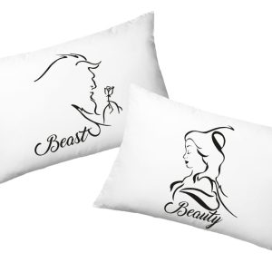 Coppia Federe Amore – Beauty – Beast – Favola Amore – Festa Innamorati – Cuscino San Valentino- Idea Regalo – Regalo per Coppia