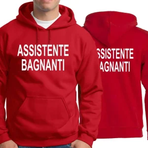 Felpa ASSISTENTE BAGNANTI – Uomo – Donna – Bagnino – Felpa Salvataggio – Stazione balneare – Scritta Fronte Retro