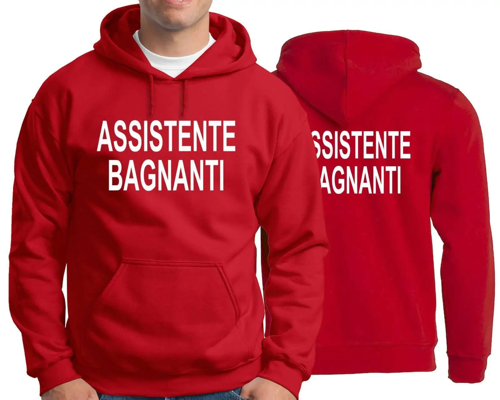 Felpa ASSISTENTE BAGNANTI – Uomo – Donna – Bagnino – Felpa Salvataggio – Stazione balneare – Scritta Fronte Retro