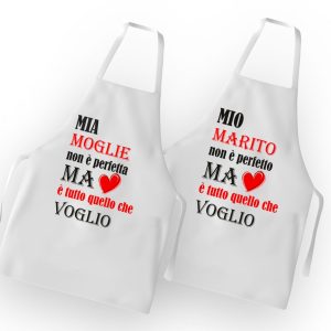 Coppia Grembiuli  Amore – Marito perfetto- Moglie perfetta- Festa Innamorati  – SanValentino – Idea Regalo Fidanzata – Regalo per Coppia