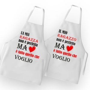 Coppia Grembiuli  Amore – Mio Ragazzo perfetto-Mia ragazza perfetta – Festa Innamorati  – SanValentino – Idea Regalo Fidanzata – Regalo per Coppia