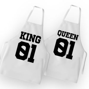 Coppia Grembiuli  Amore – King 01  -Queen 01 – Festa Innamorati  – SanValentino – Idea Regalo Fidanzata – Regalo per Coppia
