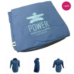 COTTON JOY – POWER. Accappatoio cappuccio. Uomo, donna con borsetta. Microfibra.