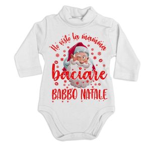 Body Lupetto Natale Neonato – Body Neonato Divertente – Ho visto la Mamma baciare Babbo Natale – Tutina Natale Neonato – Vestito Natale Neonato – Regalo Natale Neonato