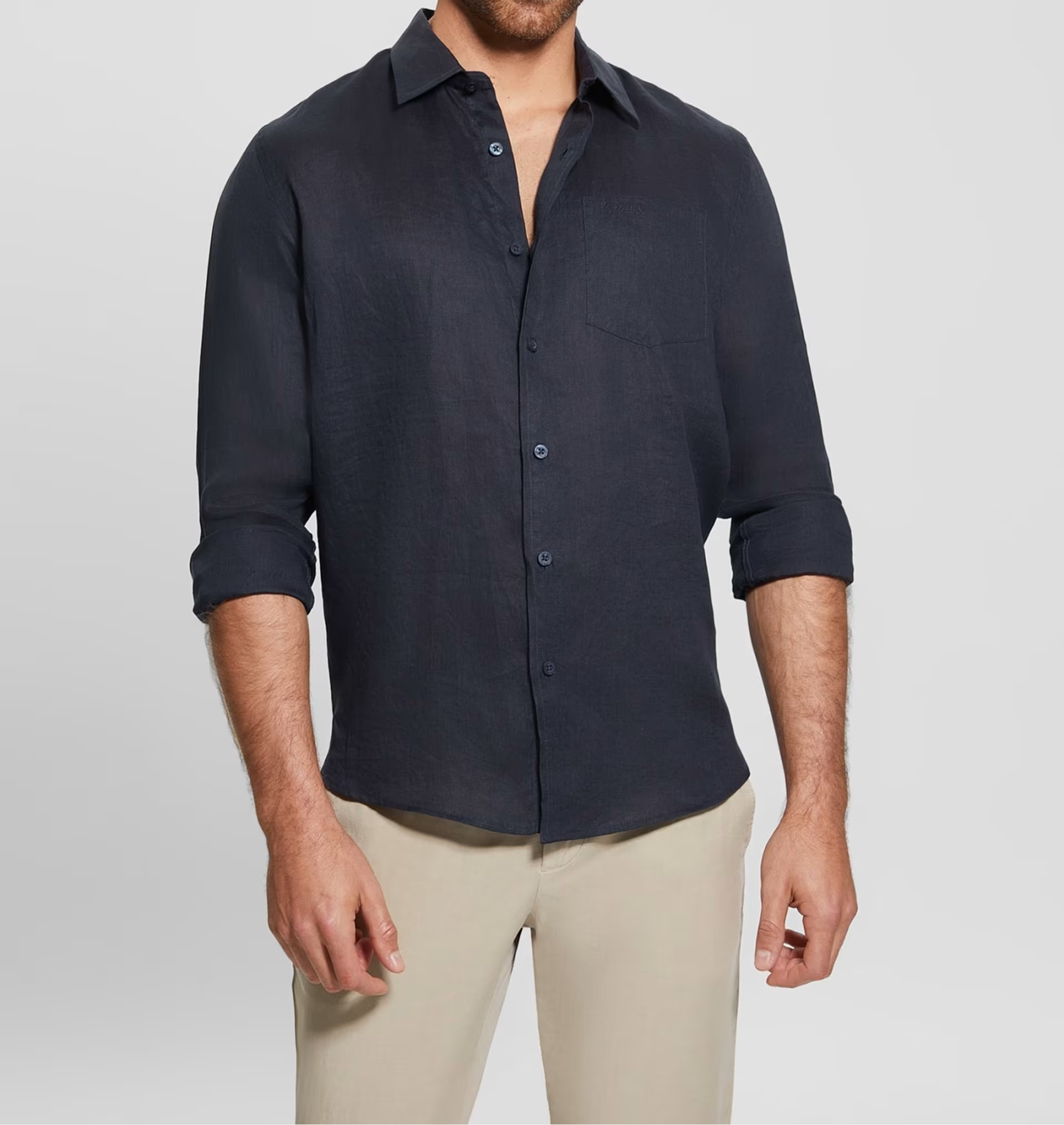 M2YH44WERX0 Guess camicia bianca/blu in lino