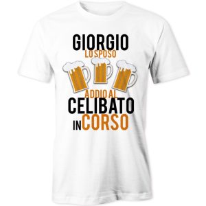 Maglietta Addio al Celibato Personalizzabile – [ NOME SPOSO ] Condannato a Nozze! – Tshirt Simpatica Sposo – Matrimonio – Bachelor Party – Idea regalo