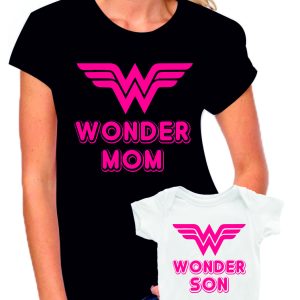 Coppia T-Shirt e Body Madre Figlia Festa della Mamma Wonder Mom Wonder Son – t shirt mamma figlia – idea regalo – in cotone
