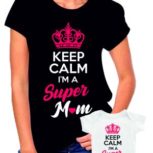 Coppia T-Shirt e Body Madre Figlia Festa della Mamma Keep calm i’m a super mom/son – t shirt mamma figlia – idea regalo – in cotone