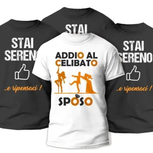 Pacchetto Magliette Addio al Celibato – Sposo – Anello – Ragazza Sexy – Stai Sereno e Ripensaci! – T-shirt Divertente – Tshirt Celibato – Idea Regalo