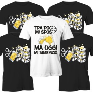 Pacchetto Tshirt Addio al Celibato – Sposo – Tra poco mi sposo – Ma oggi mi Sbronzo – Compagni di sbronza – Set magliette Celibato – Birre – Matrimonio – Idea Regalo