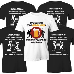 Pacchetto Tshirt Addio al Celibato – Offritemi una Birra Ora – Perché tra poco Mi Sposo! – Unica Regola – Set Magliette festa celibato – Coordinate – Birra – T-shirt divertenti
