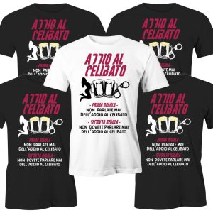 Pacchetto Magliette Addio Celibato – Prima Regola Non Parlate Mai dell’Addio al Celibato – FightClub Parodia – Set T shirt Coordinate – Festa di Addio al Celibato