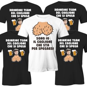 Pacchetto Tshirt Celibato Personalizzate – [ FOTO SPOSO ] Sono io il Colione che sta per sposarsi – Drinking team – Birra -Set Magliette – T-shirt con foto – Festa Celibato