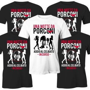 Pacchetto Tshirt Addio al Celibato – Una Notte da Porconi – Magliette divertenti celibato – Sexy – Slip – Set magliette – Amici Sposo – Parodia – Leoni – Festa Celibato
