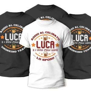 Pacchetto Magliette Addio al Celibato Personalizzate – [ NOME SPOSO ] – Drinking Team – Bevitori – T-shirt Divertenti – Tshirt Festa Celibato – Idea Regalo
