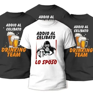 Pacchetto Magliette Addio al Celibato – Sposo Gorilla – Scimmia – Baldoria – Drinking Team – Birra – T-shirt Divertenti – Tshirt Festa Celibato – Idea Regalo