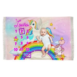 Coperta Complimese Neonato – Nome Personalizzabile – Unicorno Alato – Pegaso – Mese