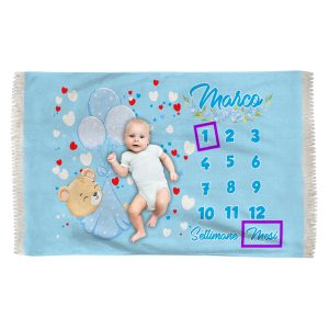 Coperta Mesi Neonato – Personalizza NOME – Complimese – Orsetto – 150X100 – Pisolino – Bebè – idea regalo