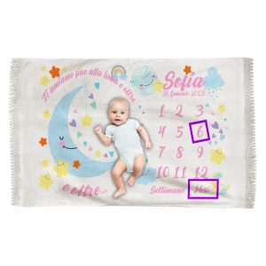 Coperta Mesi Neonata – Personalizzabile [NOME DATA NASCITA] – Ti amiamo Fino alla Luna e oltre – Complimese