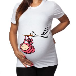 Tshirt Lunga da Donna Ideale per il Premaman – Femminuccia Cicogna – Maglietta Premaman Divertente – Regalo Futura Mamma – Idea Regalo per Futura Mamma