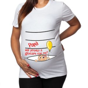 Tshirt Premaman Donna – Bimbo Zip – Papà – Femminuccia – Sei pronto a giocare con Me? – Tshirt Gravidanza Divertenti – Idee Regalo Futura Mamma