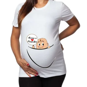 Tshirt Premaman Donna – Bimbo Zip – Arrivo a Dicembre – Maschietto – Tshirt Gravidanza Divertenti – Idee Regalo Futura Mamma
