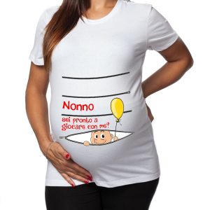 Tshirt Premaman Donna – Bimbo Zip –  Maschietto – Nonno – Sei Pronto a giocare con me? – Tshirt Gravidanza Divertenti – Idee Regalo Futura Mamma