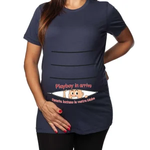 Tshirt Premaman Donna – Bimbo Zip – PlayBoy in Arrivo – Tenete lontano le Vostre Bimbe – Maschietto – Tshirt Gravidanza Divertenti – Idee Regalo Futura Mamma