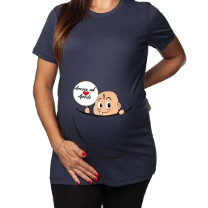 Tshirt Premaman Donna – Bimbo Zip – Arrivo ad Aprile – Maschietto – Tshirt Gravidanza Divertenti – Idee Regalo Futura Mamma