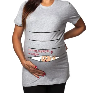 Tshirt Premaman Donna – Bimbo Zip – Maschietto – Futura Rockstar in Arrivo! – Tshirt Gravidanza Divertenti – Idee Regalo Futura Mamma