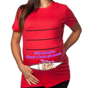 Tshirt Premaman Donna – Bimbo Zip – Ehi Mammina – Tieni a Bada gli Ormoni – Tshirt Gravidanza Divertenti – Idee Regalo Futura Mamma