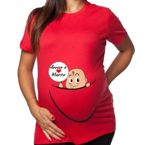 Tshirt Premaman Donna – Bimbo Zip – Arrivo a Marzo – Maschietto – Tshirt Gravidanza Divertenti – Idee Regalo Futura Mamma