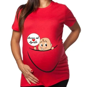 Tshirt Premaman Donna – Bimbo Zip – Arrivo a Agosto – Maschietto – Tshirt Gravidanza Divertenti – Idee Regalo Futura Mamma