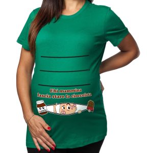Tshirt Premaman Donna – Bimbo Zip – Ehi Mammina – Lascia Stare la Cioccolata – Tshirt Gravidanza Divertenti – Idee Regalo Futura Mamma