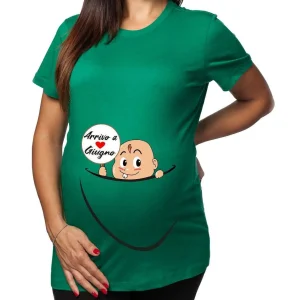 Tshirt Premaman Donna – Bimbo Zip – Arrivo a Giugno – Maschietto – Tshirt Gravidanza Divertenti – Idee Regalo Futura Mamma