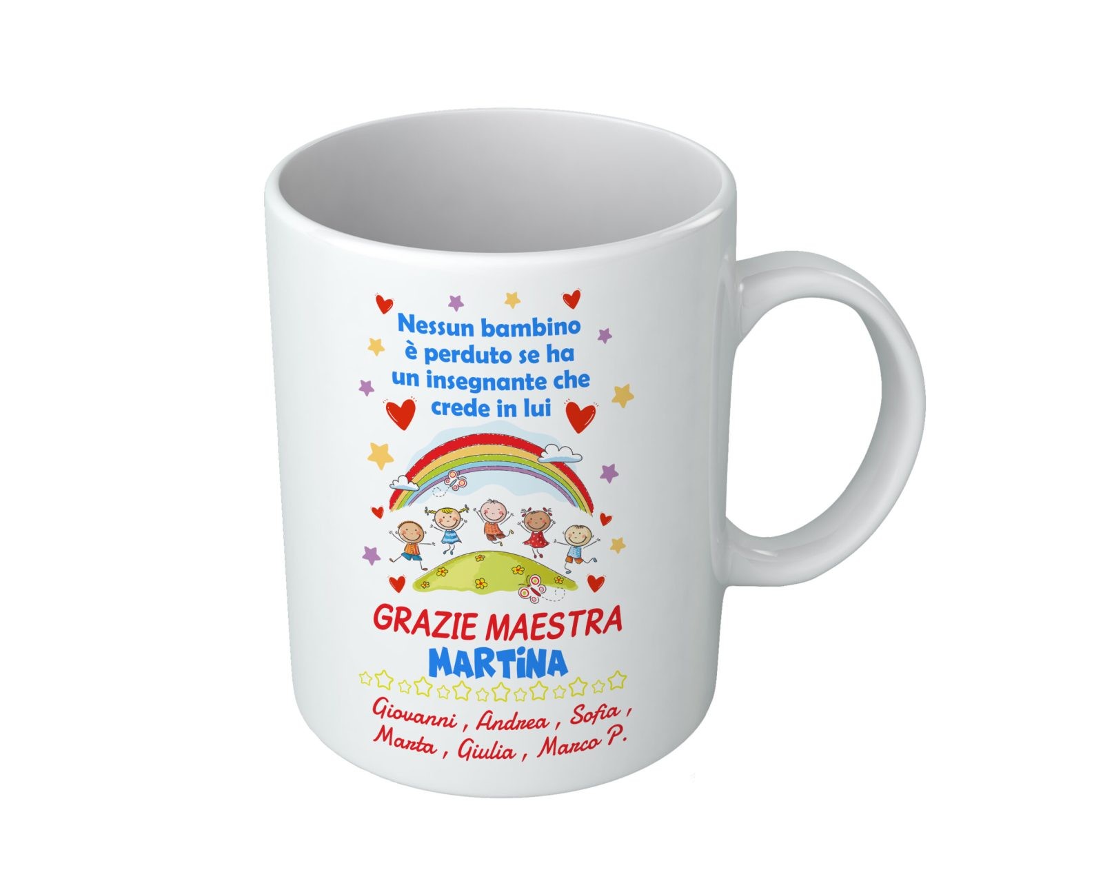 Tazza Maestra Personalizzabile Firme Alunni Nome Maestra – Nessun Bambino è perduto se ha un insegnate che crede in lui – Asilo – Tazza – Alunni – Insegnante – Scuola – Idee Regalo